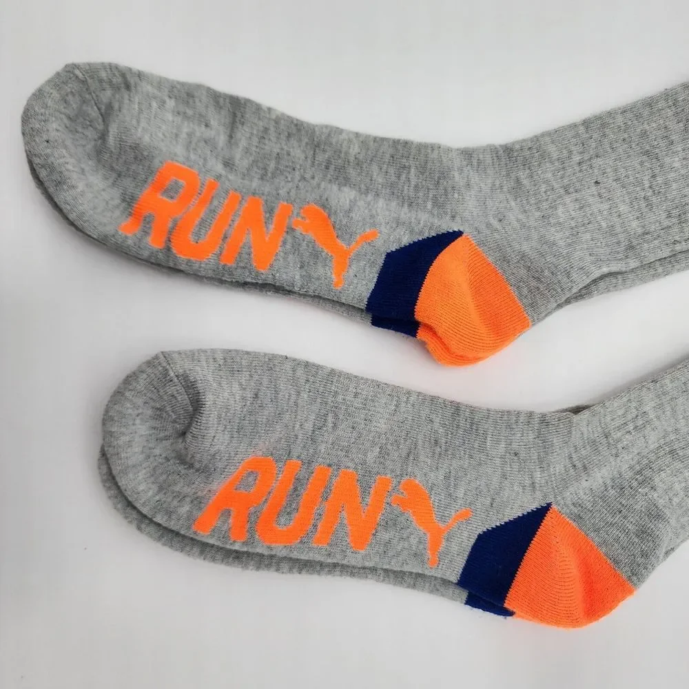 LOT OF 2 PAIRS OF PUMA LOGO CREW SOCKS Gray‎ Blue Orange SHOE SZ 8-12